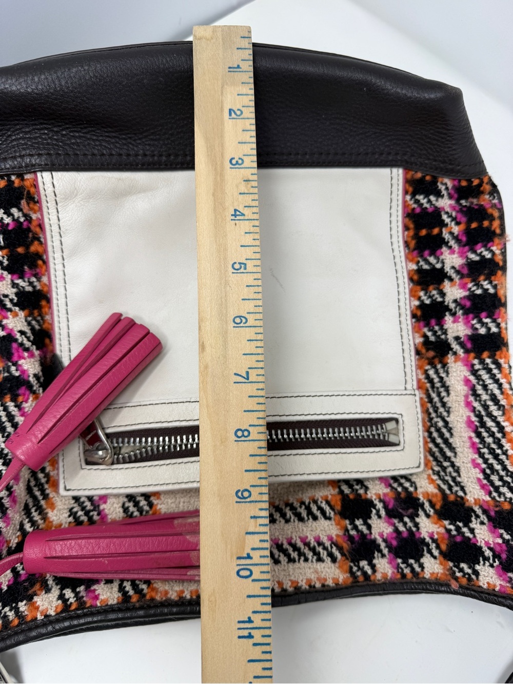 Coach Multicolor Tweed Shoulder Bag with Pink Tassel - Picture 9 of 16